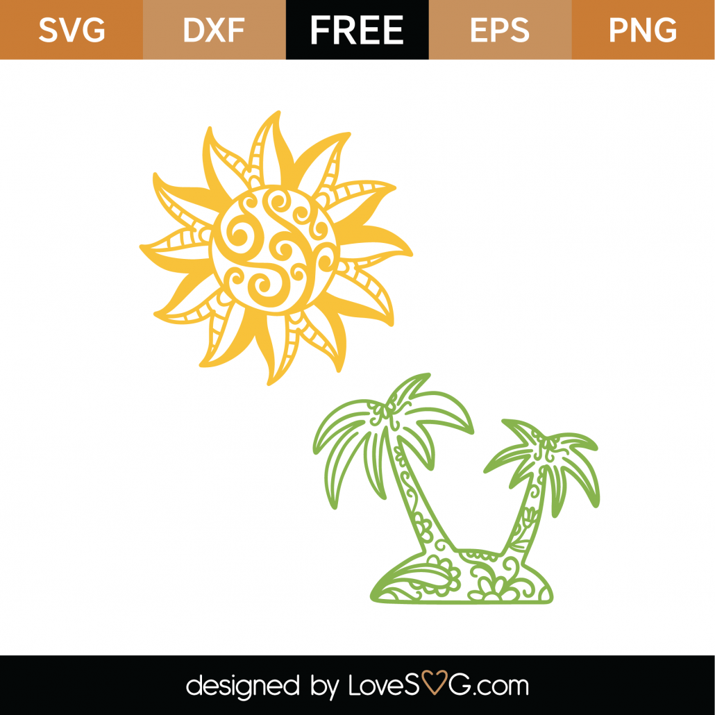 Download Free Decorative Sun and Palm Trees SVG Cut File - Lovesvg.com