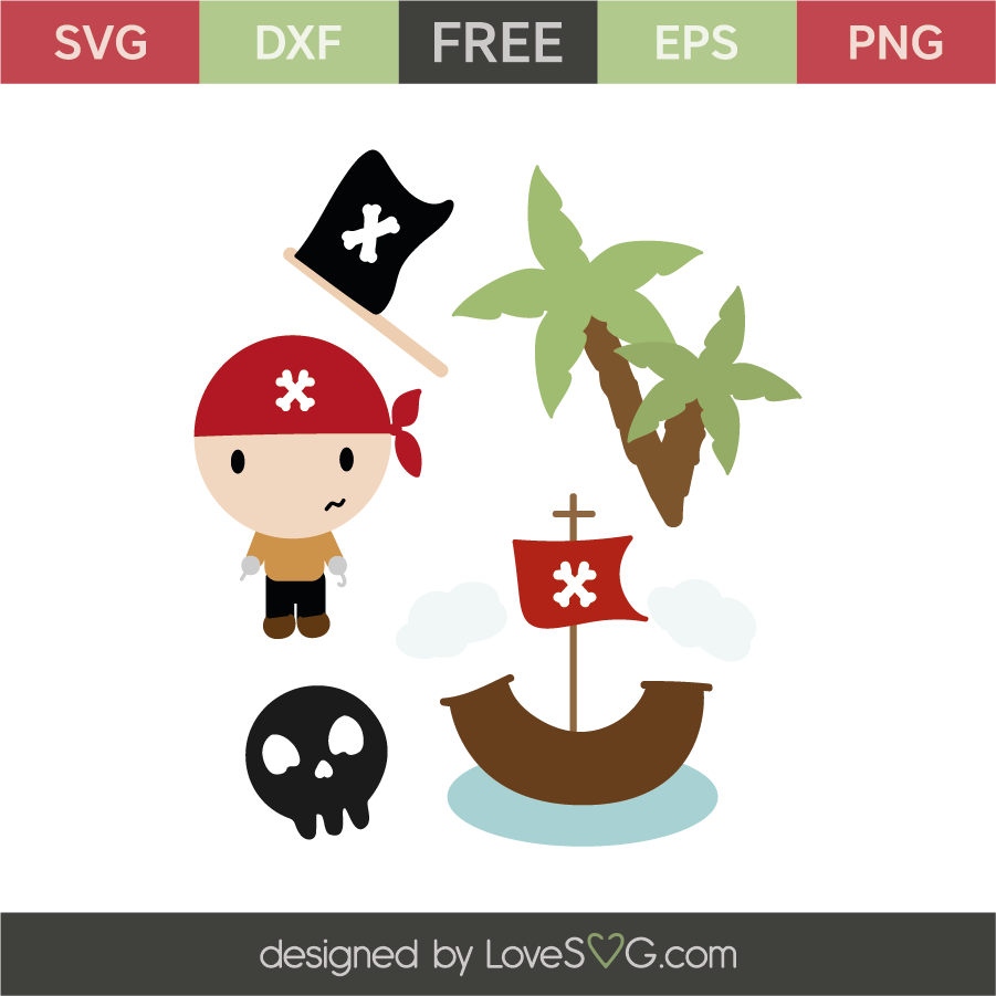 Pirate Elements: Little Pirates, Boats, Skeleton And Palm - Lovesvg.com