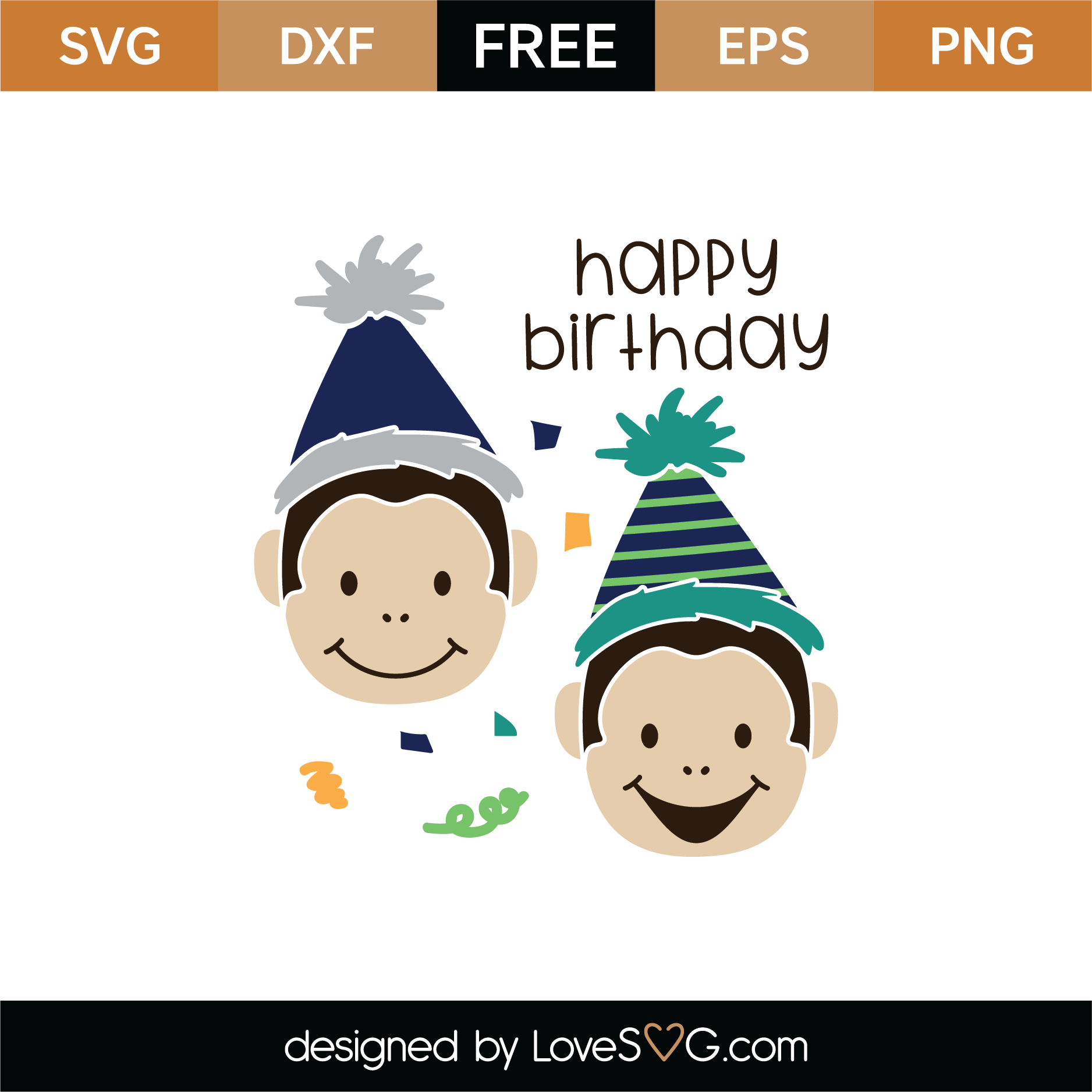 Download Free Happy Birthday Monkeys SVG Cut File | Lovesvg.com