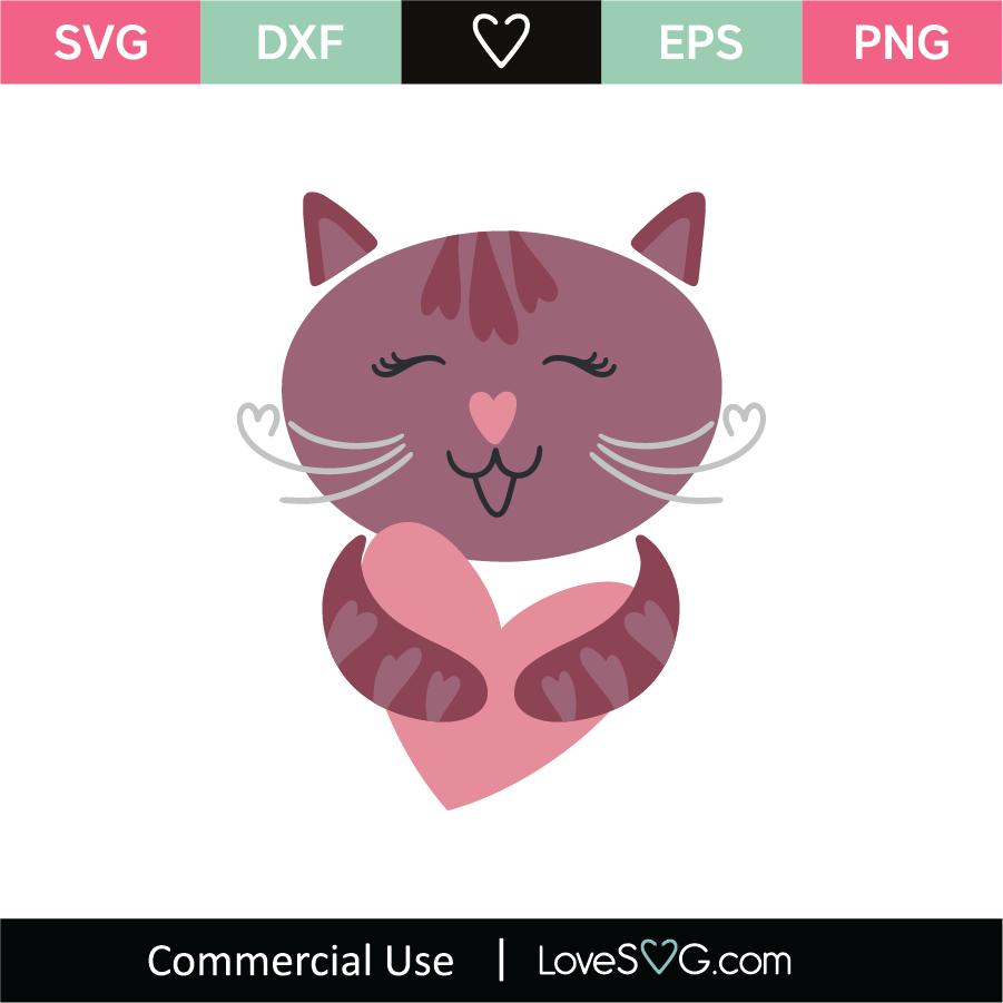 Cute Little Cat and Heart SVG Cut File - Lovesvg.com